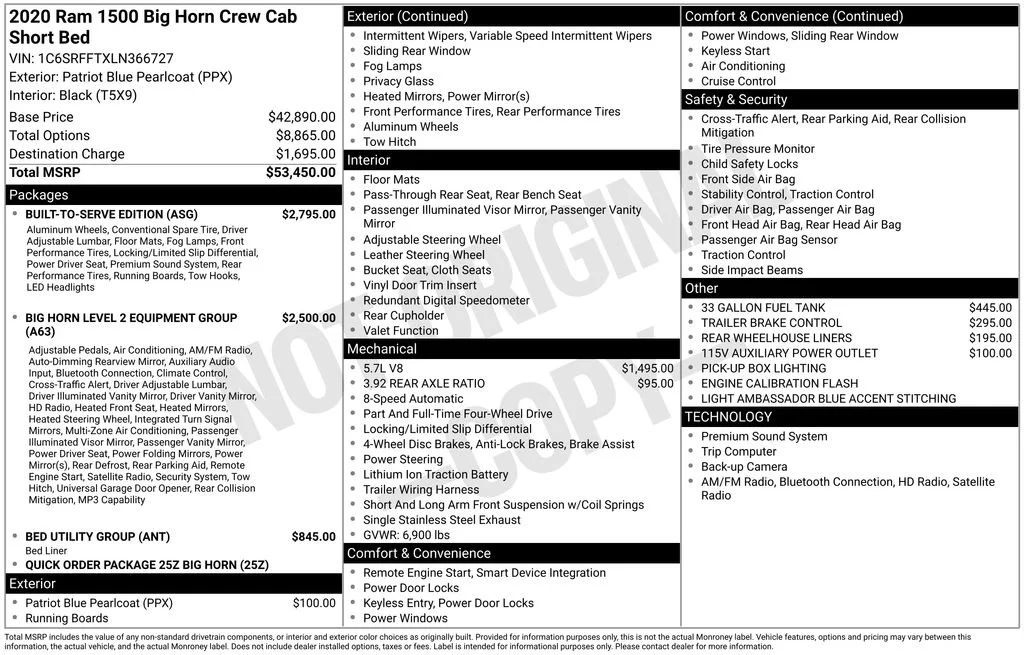 2020 RAM 1500 Big Horn/Lone Star 4x4 Crew Cab 5'7's photo