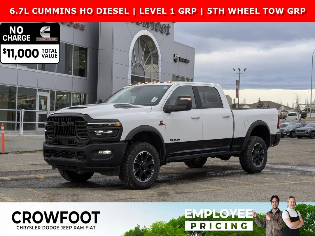 New 2026 White RAM Rebel - - 4x4 - 6.7L Cummins HO Diesel - Level 1 Grp - 5th Wheel Tow Grp & More! image 1