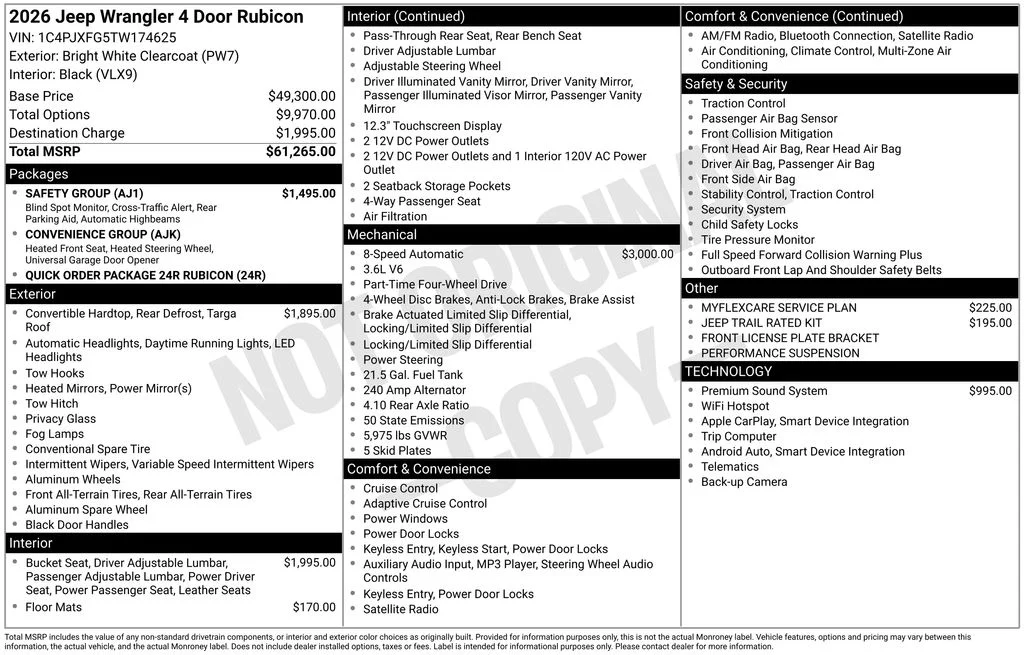 New 2026 Bright White Clear-Coat Exterior Paint Jeep Rubicon image 6