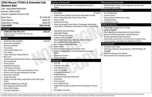 Used 2004 White Nissan LE image 4