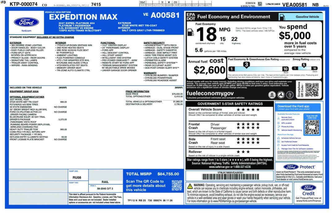 New 2027 Star White Metallic Tri-Coat Ford Platinum image 11