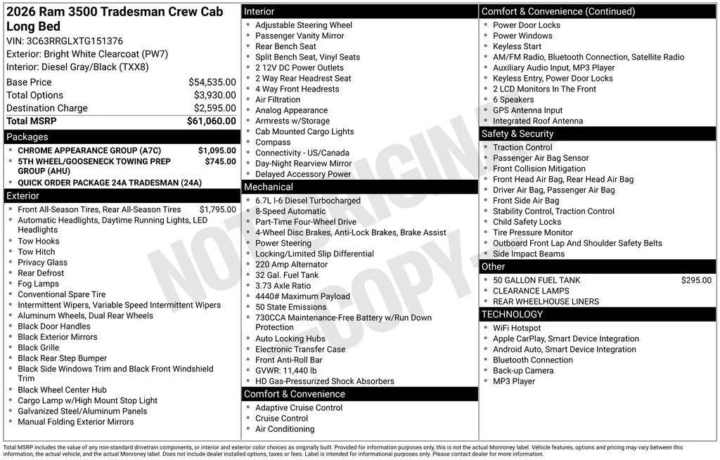 New 2026 Bright White Clear-Coat Exterior Paint RAM Tradesman image 6