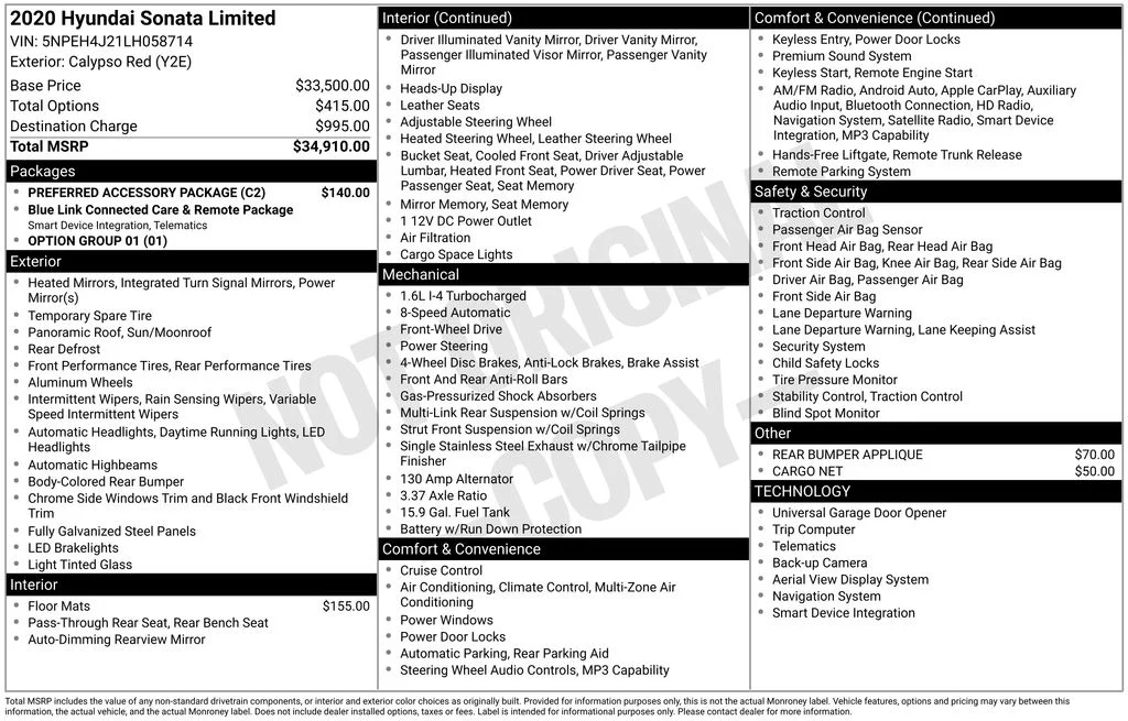Used 2020 Red Hyundai Limited image 47