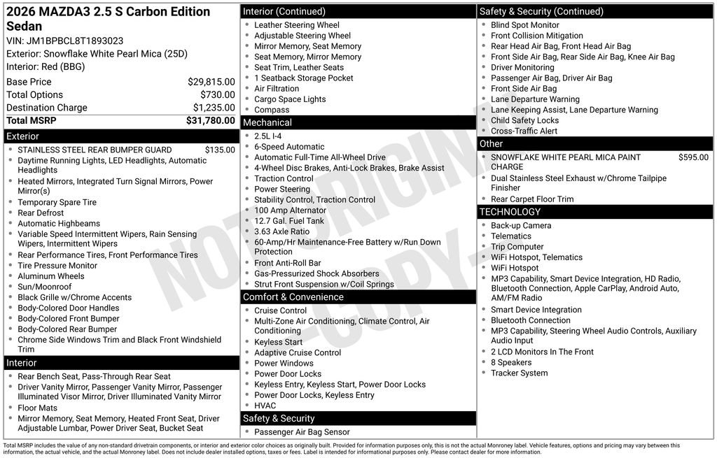 New 2026 Snowflake White Pearl Mazda 2.5 S Carbon Edition image 3