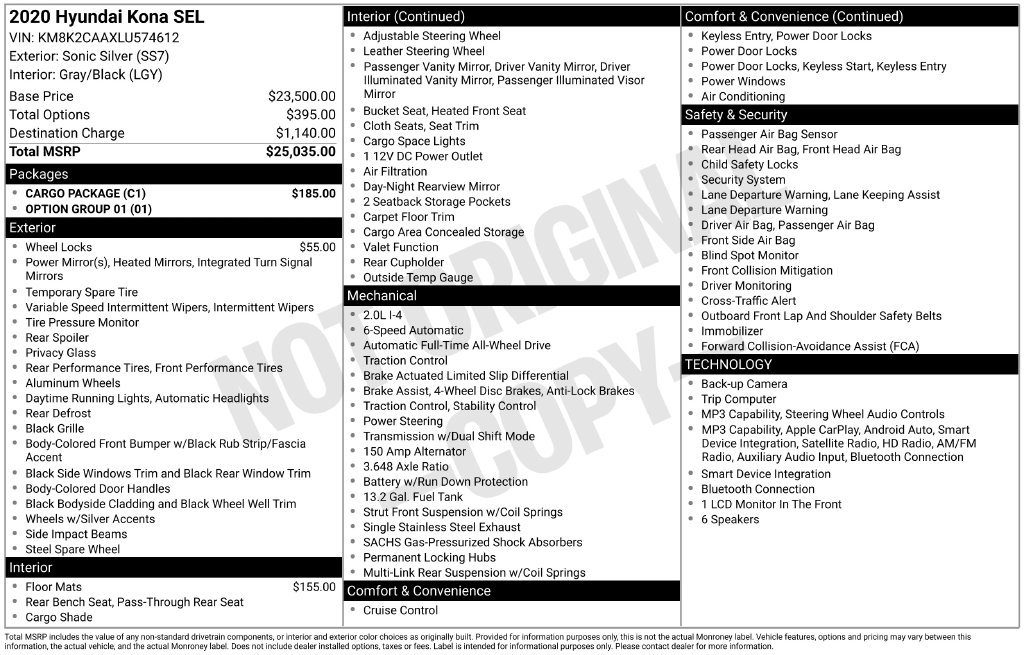 Used 2020 Silver Hyundai SEL image 1