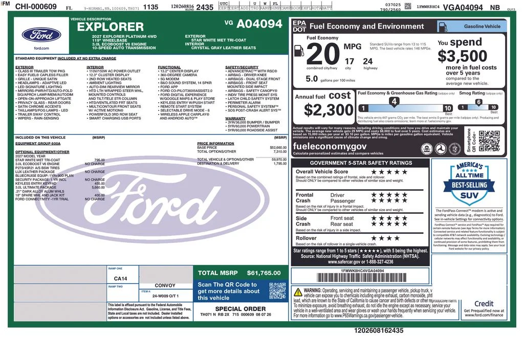 New 2027 White Ford Platinum image 1