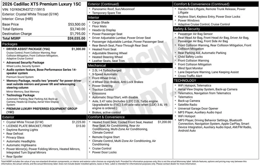 New 2026 Crystal White Tricoat Cadillac Premium Luxury image 2