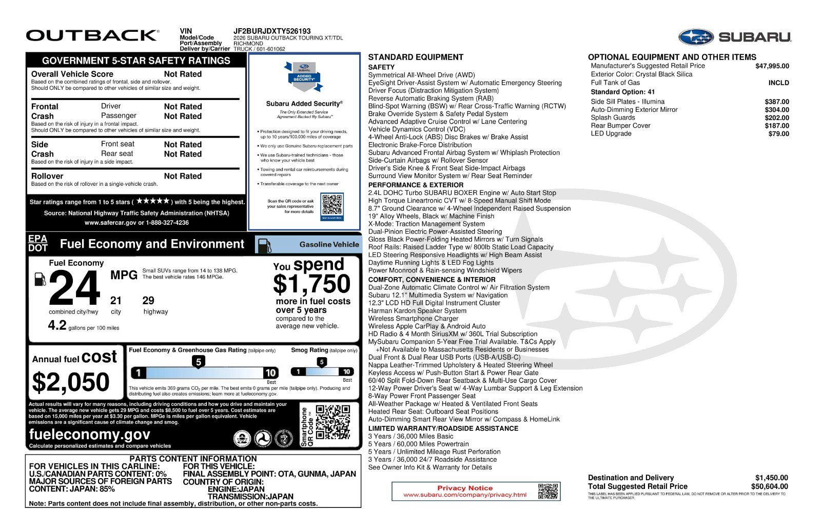 New 2026 CRYSTAL BLACK SILICA Subaru Touring XT image 11