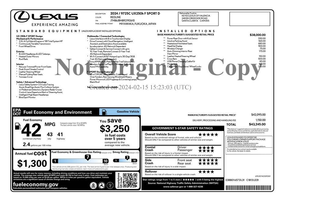 Certified Used 2024 Red Lexus 250h F SPORT Design image 4