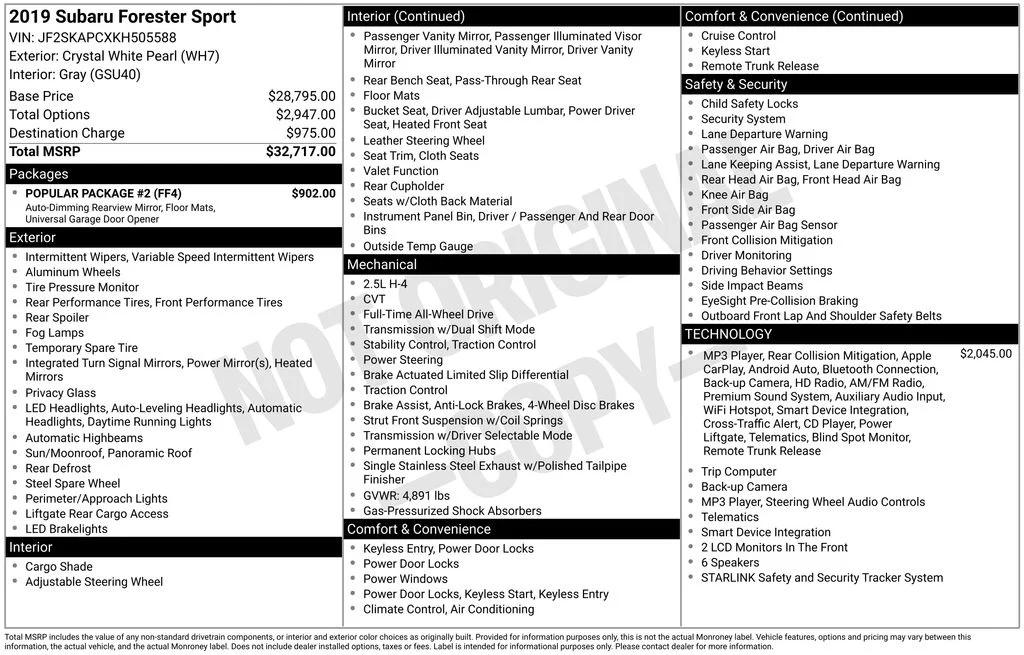 Used 2019 White Subaru Sport image 26