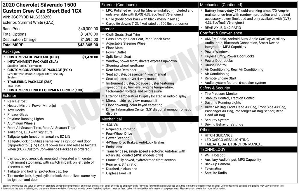 Used 2020 White Chevrolet Custom image 3