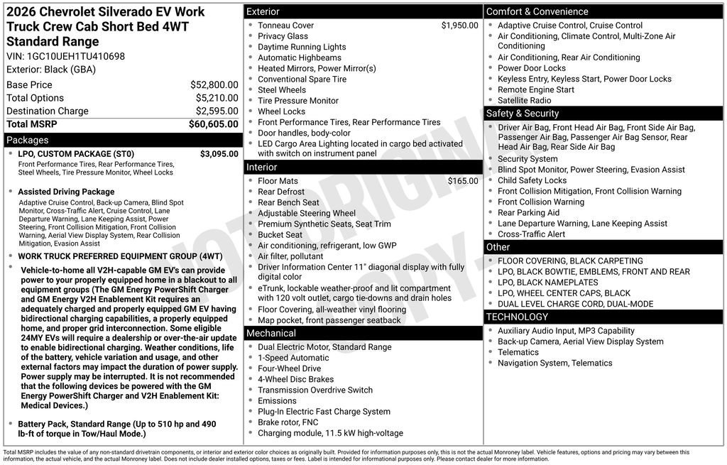 Used 2026 Black Chevrolet WT - Standard Range image 3