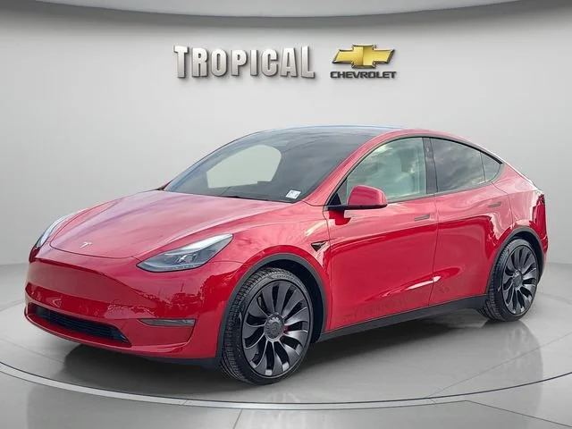 Used 2022 Red Tesla Performance image 1