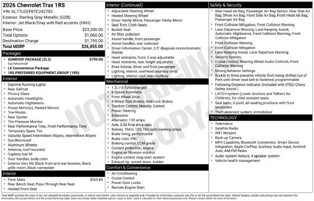 New 2026 Sterling Gray Metallic Chevrolet 1RS image 31