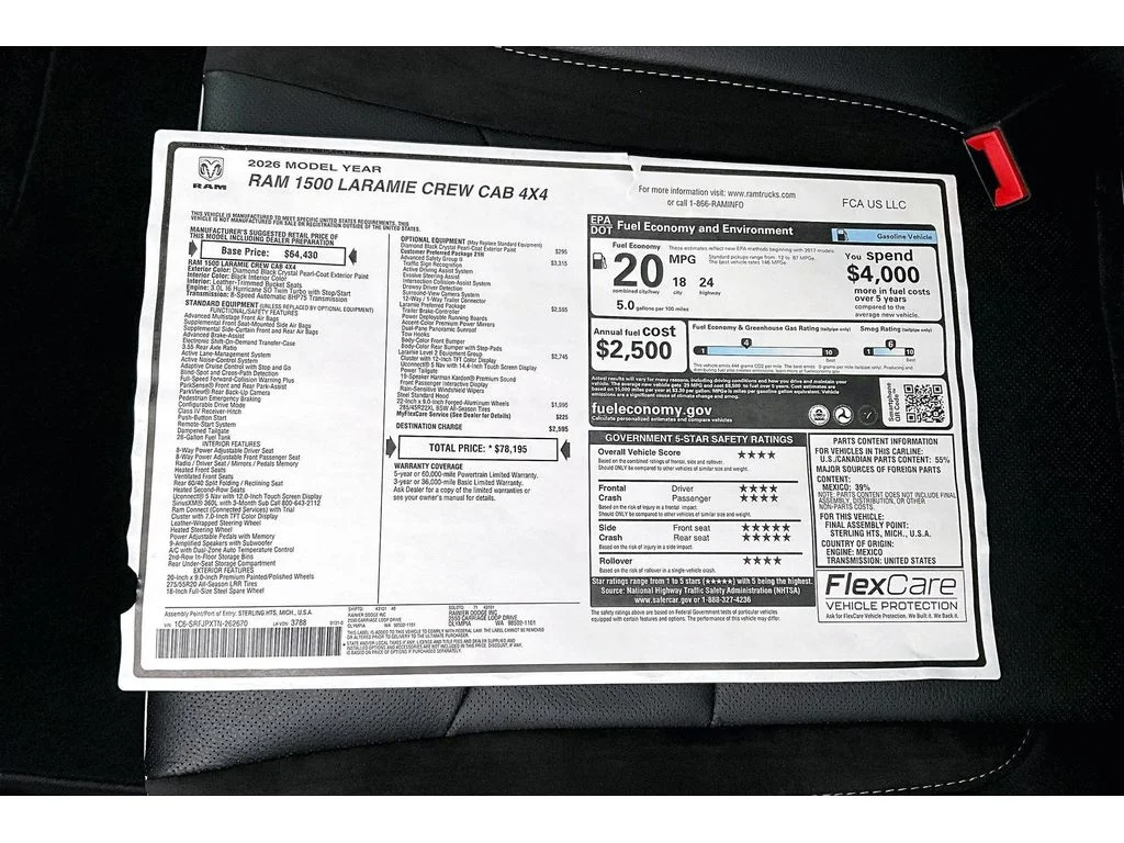 New 2026 Diamond Black Crystal Pearl-Coat Exterior Paint RAM Laramie L2 w/Adv Safety II image 14