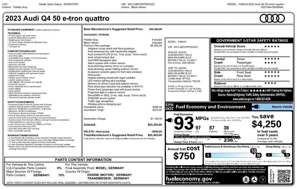 Used 2023 Audi Q4 e-tron Premium Plus with VIN WA1L2BFZXPP063322 for sale in Phoenix, AZ