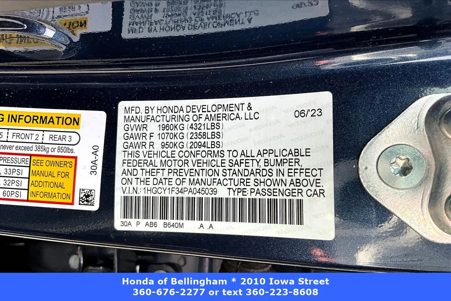 Used 2023 Canyon River Blue Metallic Honda 1.5T EX image 16