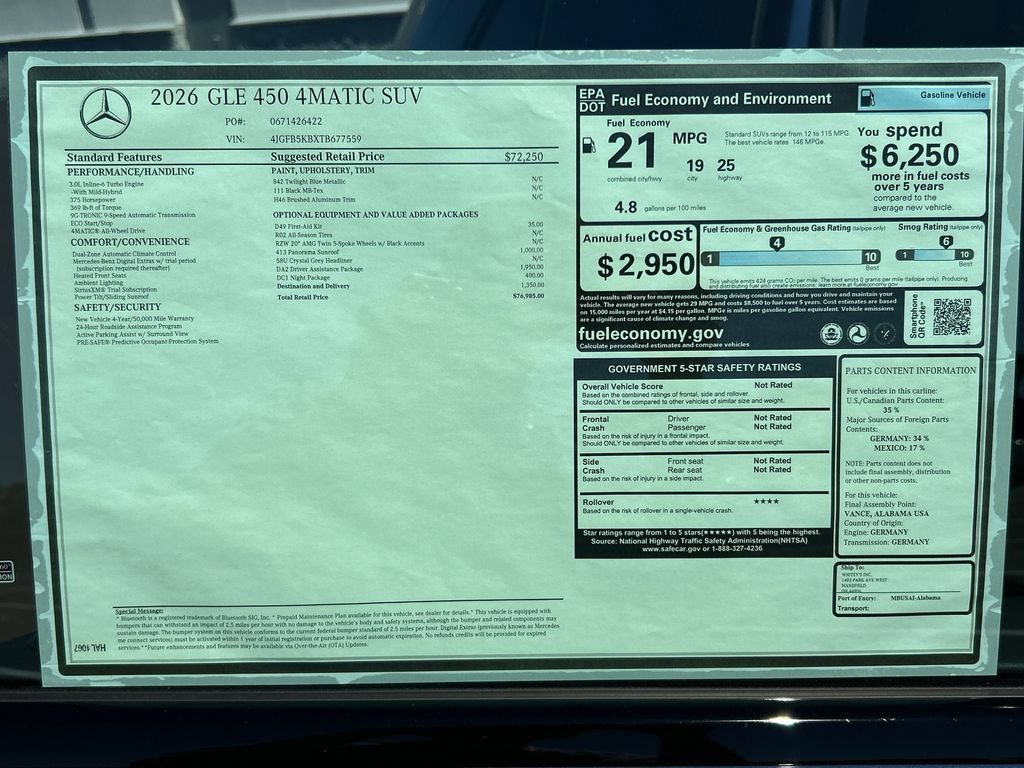New 2026 Twilight Blue Metallic Mercedes-Benz GLE450 image 68