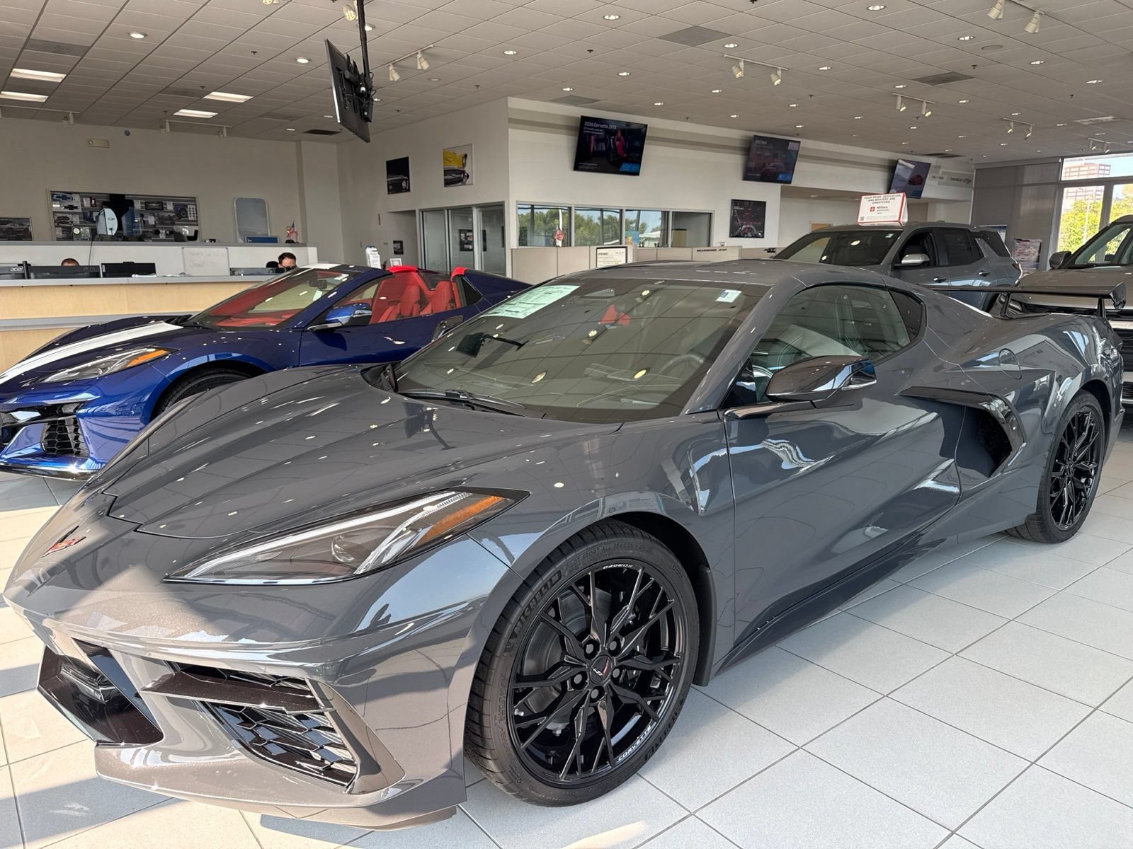 New 2027 Pitch Gray Metallic Chevrolet 1LT with Carbon Flash High Wing Spoiler - Gloss Black Wheels image 2