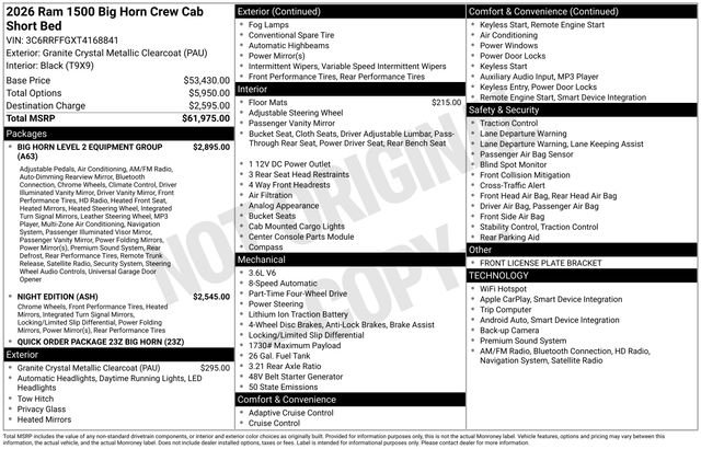 New 2026 Granite Crystal Metallic Clearcoat RAM Big Horn/Lone Star image 42