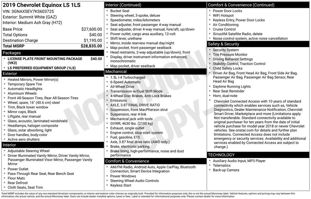 Used 2019 Chevrolet Equinox LS with VIN 3GNAXSEV7KS603725 for sale in Elk River, Minnesota