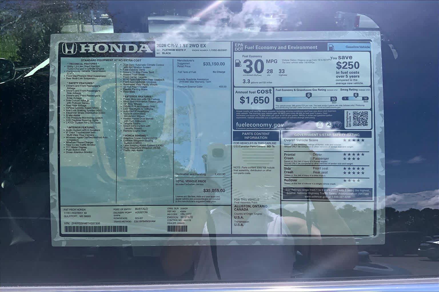 New 2026 Platinum White Pearl Honda EX image 18