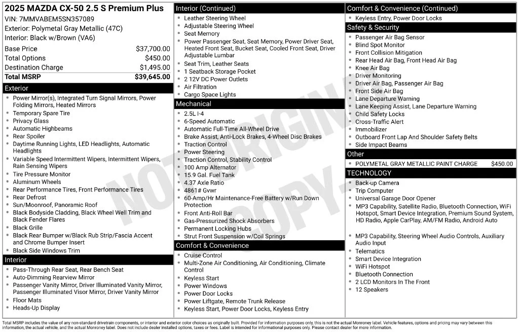 Used 2025 Polymetal Gray Metallic Mazda 2.5 S Premium Plus Package image 40