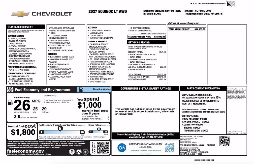 New 2027 Sterling Gray Metallic Chevrolet LT image 2
