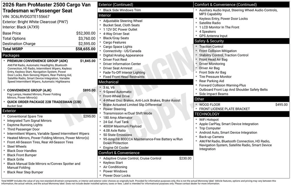 New 2026 Bright White Clear-Coat Exterior Paint RAM High Roof image 4