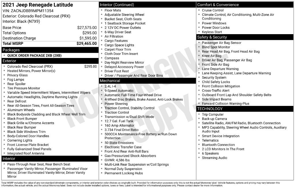 Used 2021 Jeep Renegade Latitude with VIN ZACNJDBB9MPM11354 for sale in Whitewater, WI