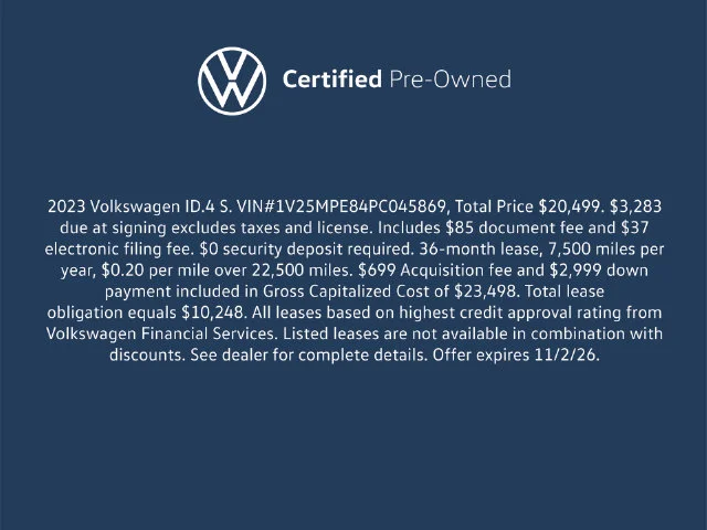 Certified 2023 Volkswagen ID.4 S with VIN 1V25MPE84PC045869 for sale in San Juan Capistrano, CA
