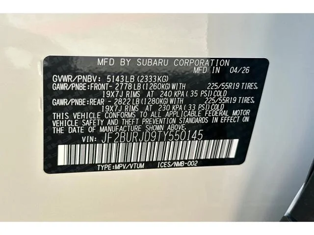 New 2026 CRYSTAL WHITE PEARL Subaru Touring XT image 56