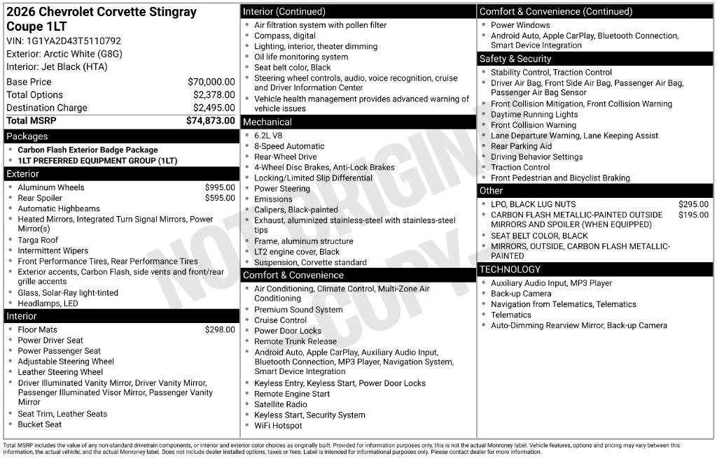 Used 2026 White Chevrolet Stingray image 10