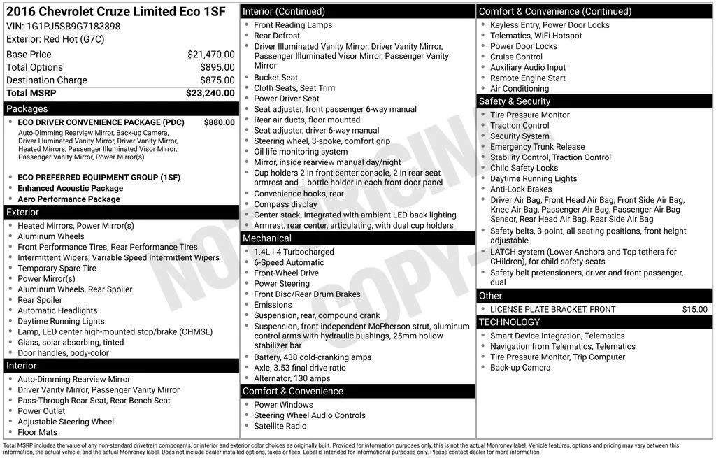 Used 2016 RED HOT Chevrolet ECO image 8