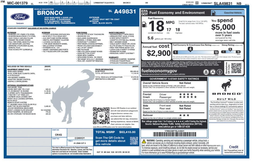 Certified Used 2025 Azure Gray Metallic Ford Badlands image 2