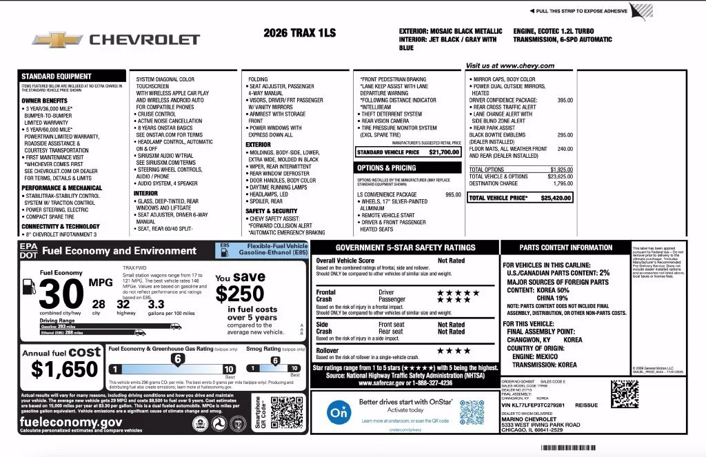 New 2026 Mosaic Black Metallic Chevrolet LS image 2