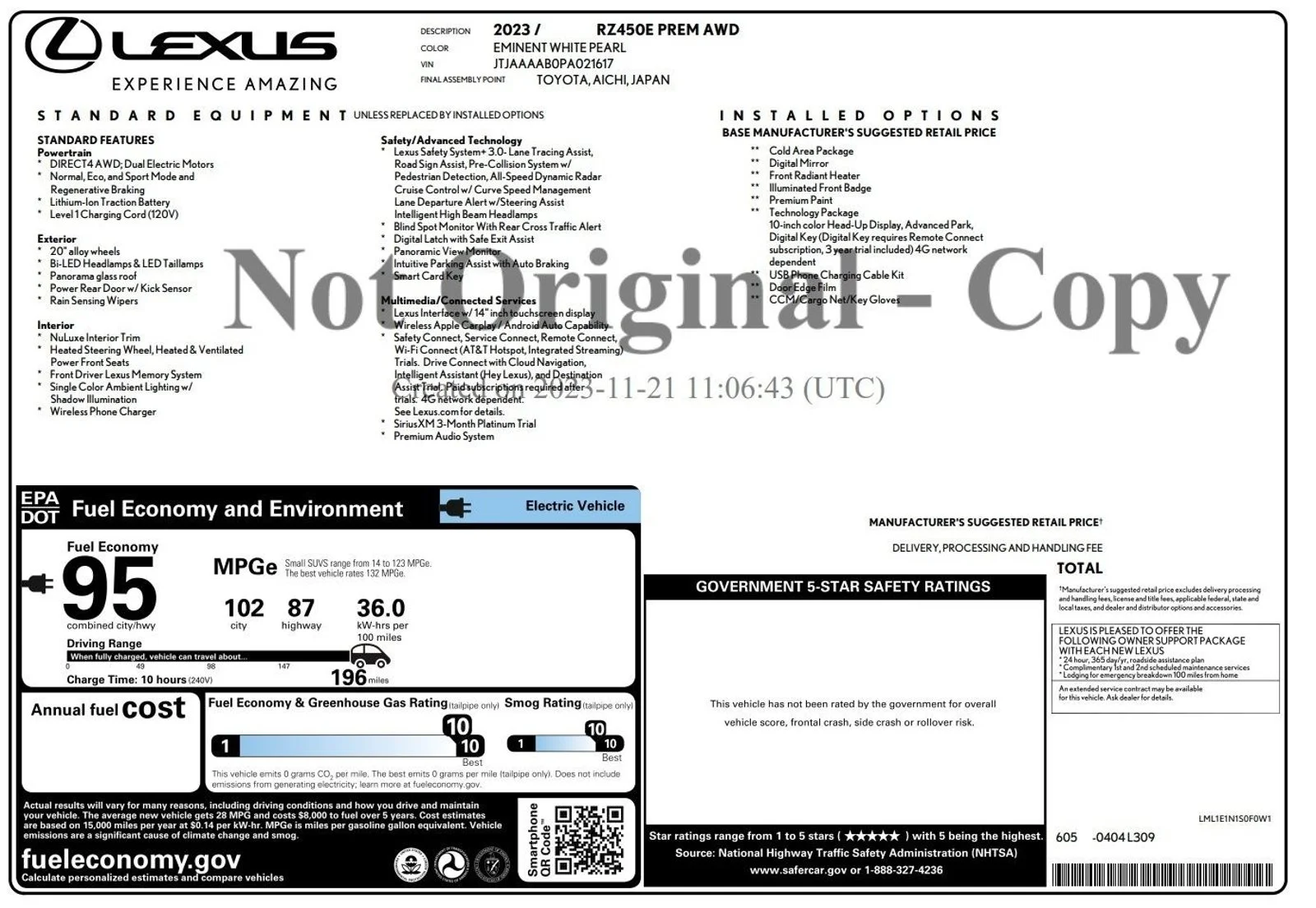 Used 2023 Lexus RZ Premium with VIN JTJAAAAB0PA021617 for sale in Cerritos, CA