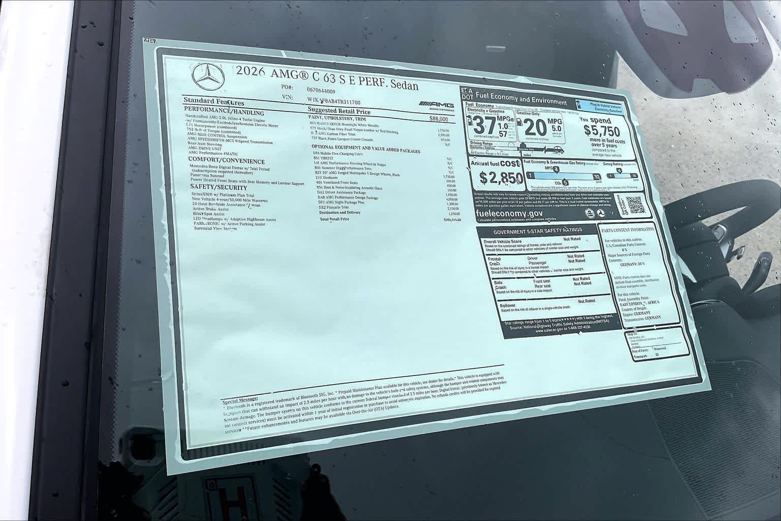 New 2026 MANUFAKTUR Moonlight White Metallic Mercedes-Benz AMG® C 63 S E Performance Sedan image 16