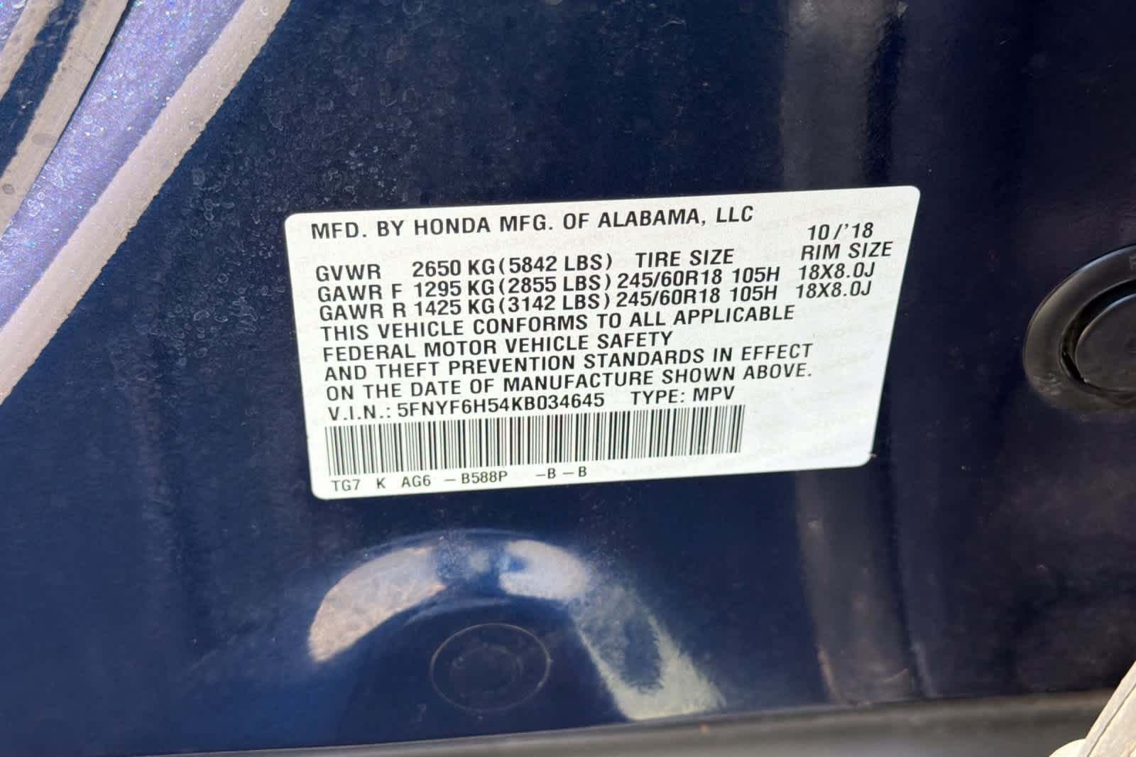 Used 2019 Obsidian Blue Pearl Honda EX-L image 34