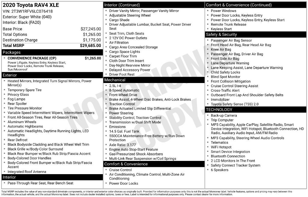 Used 2020 White Toyota XLE image 3
