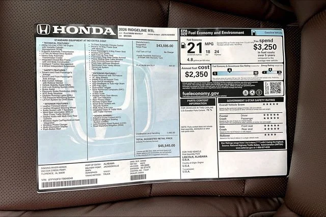 New 2026 Platinum White Pearl Honda RTL image 16