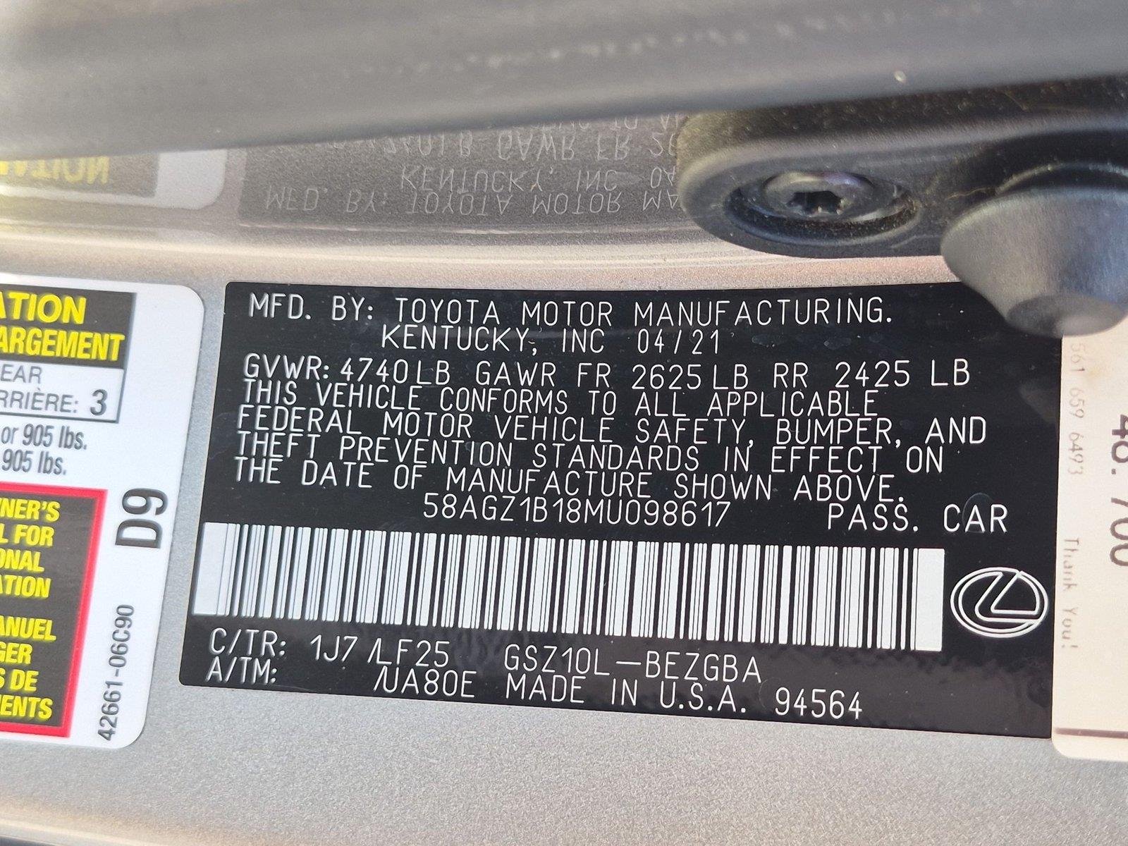 Used 2021 Atomic Silver Lexus ES 350 F SPORT image 41