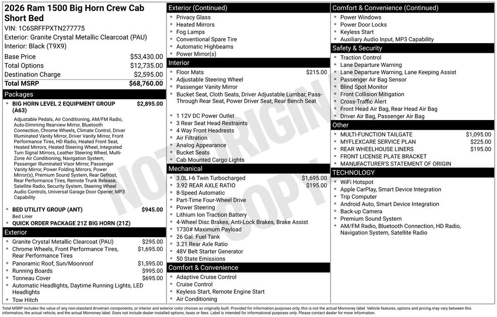 New 2026 Granite Crystal Metallic Clear-Coat Exterior Paint RAM Big Horn/Lone Star image 6