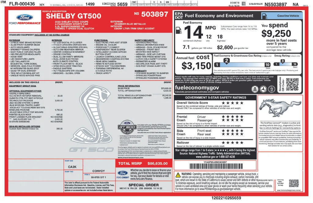 Used 2022 Blue Ford Shelby GT500 image 2