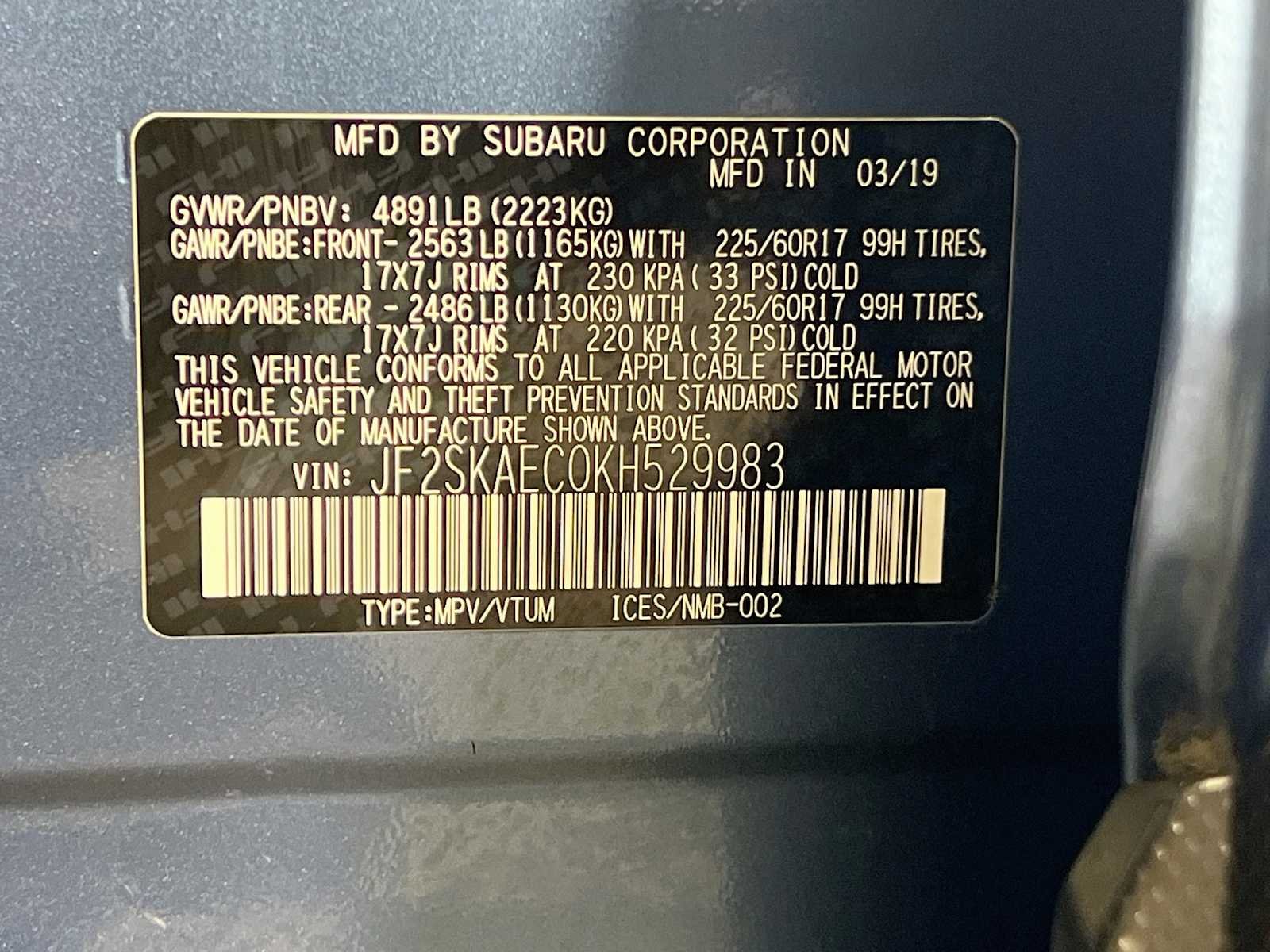 Used 2019 Horizon Blue Pearl Subaru Premium image 33
