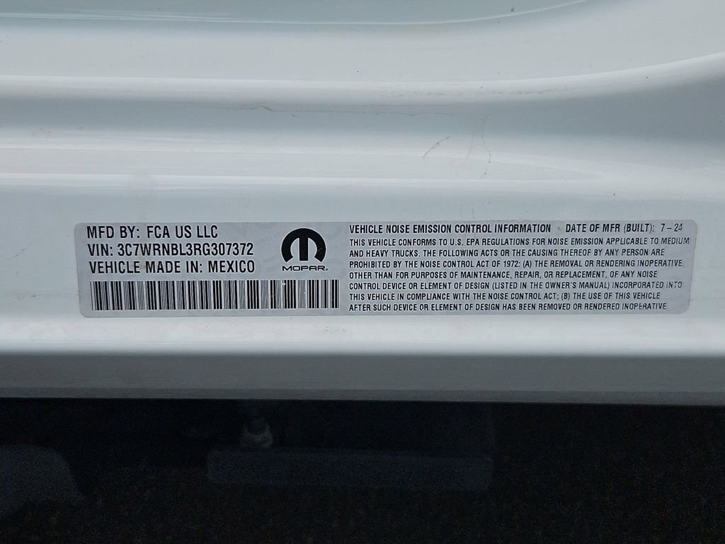 New 2024 Bright White Clear-Coat Exterior Paint RAM Tradesman image 30