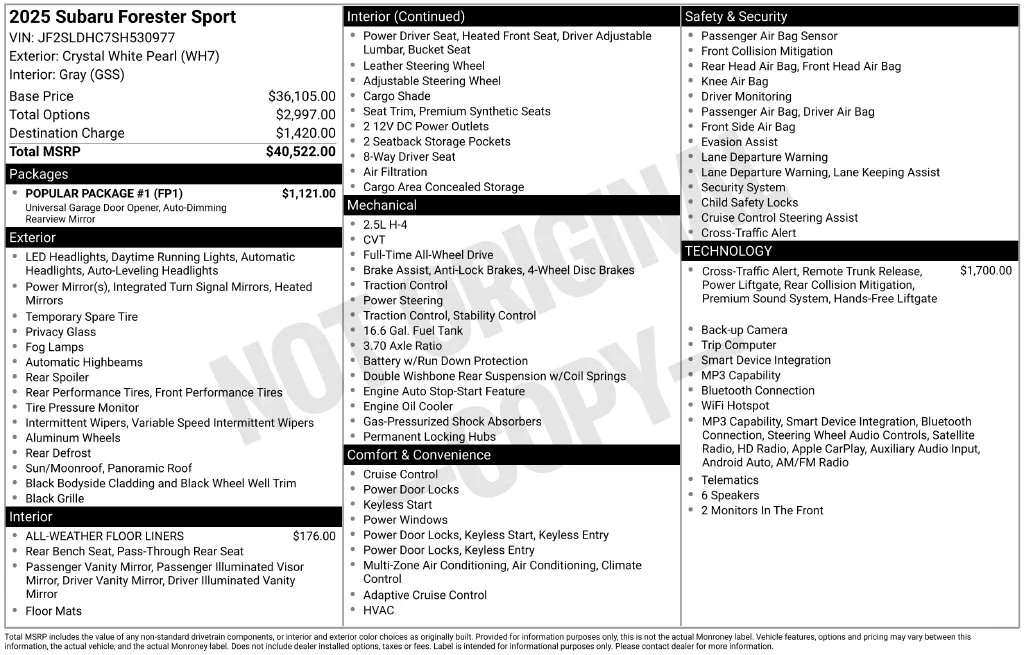 Used 2025 White Subaru Sport image 3