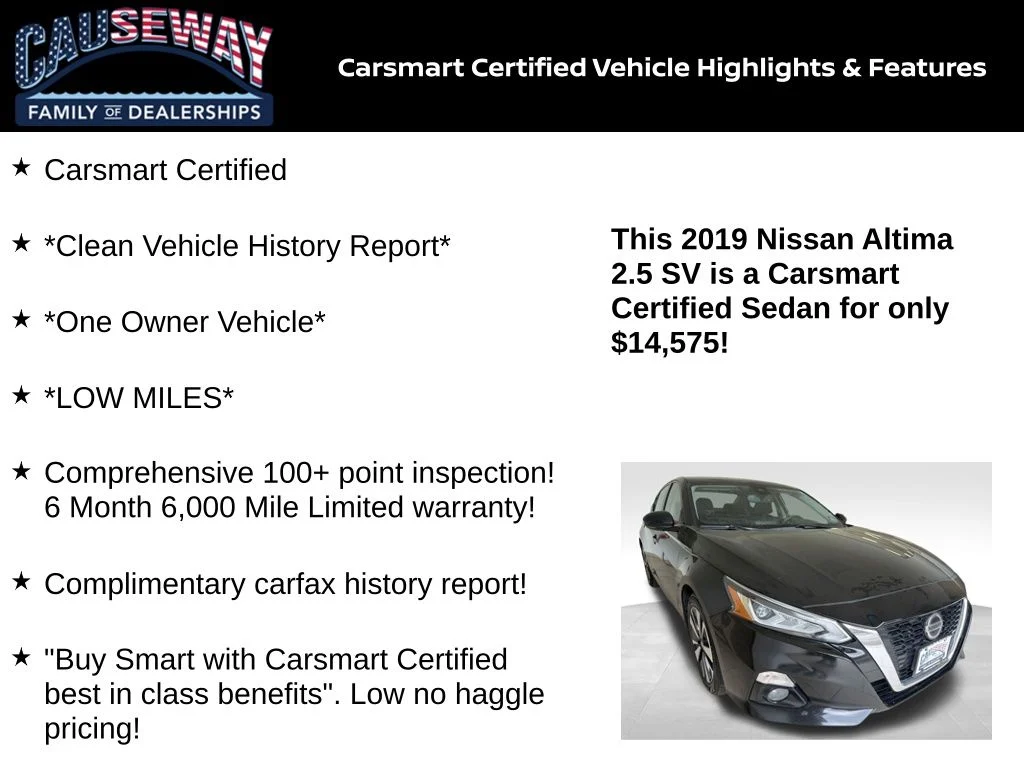 Certified 2019 Nissan Altima SV with VIN 1N4BL4DVXKC160665 for sale in Stafford Township, NJ