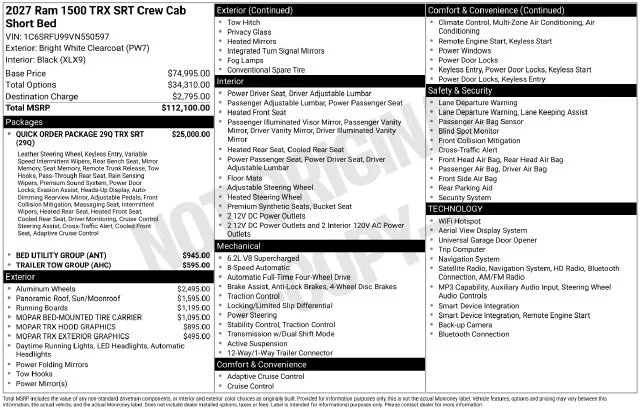New 2027 Bright White Clear-Coat Exterior Paint RAM TRX SRT image 14