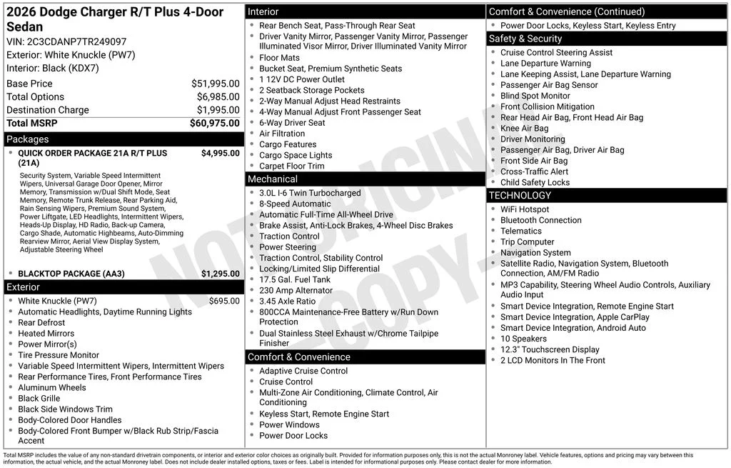 New 2026 White Knuckle Exterior Paint Dodge R/T Plus image 4